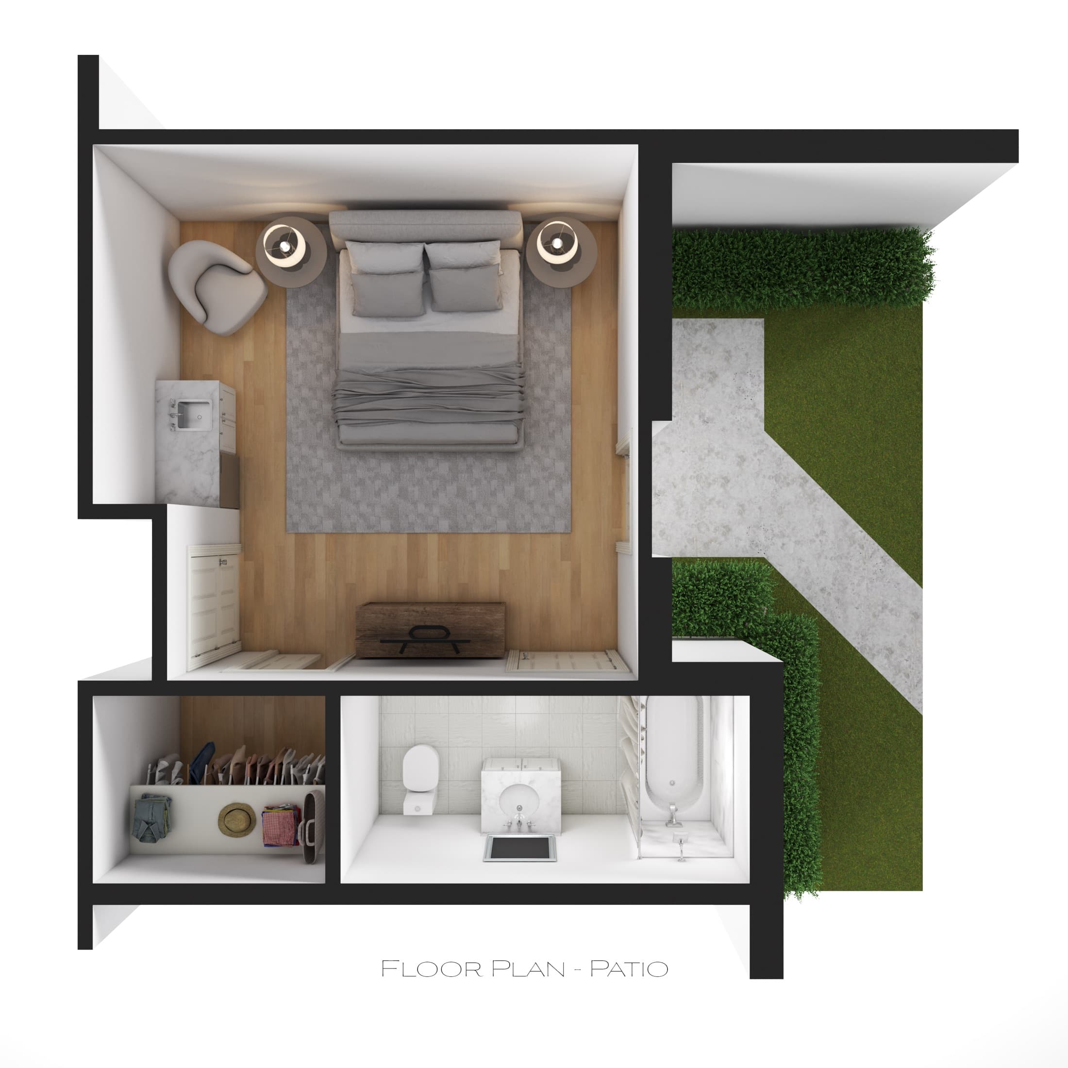 Patio floor plan: an overhead view of the suite layout